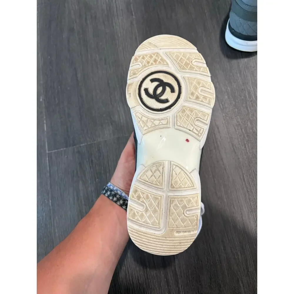 Chanel 2023 Fabric and Suede Calfskin Quilted Gray Trainer Sneakers Size 38(8)